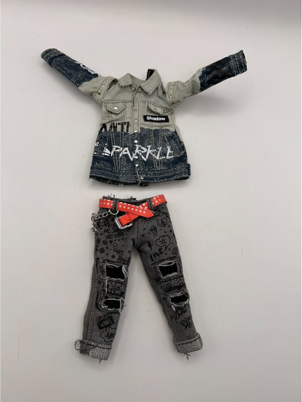 Rainbow High Shadow High Doll Outfit Anti Sparkle Denim Jacket Gray Ripped Jeans